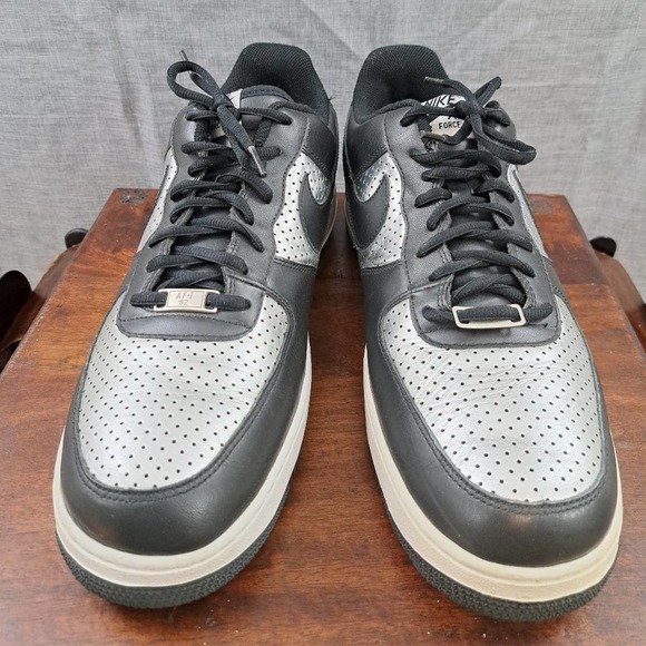 %NIKE Air Force 1 Low Black White Metallic Silver Mens Sz 13 / A 30